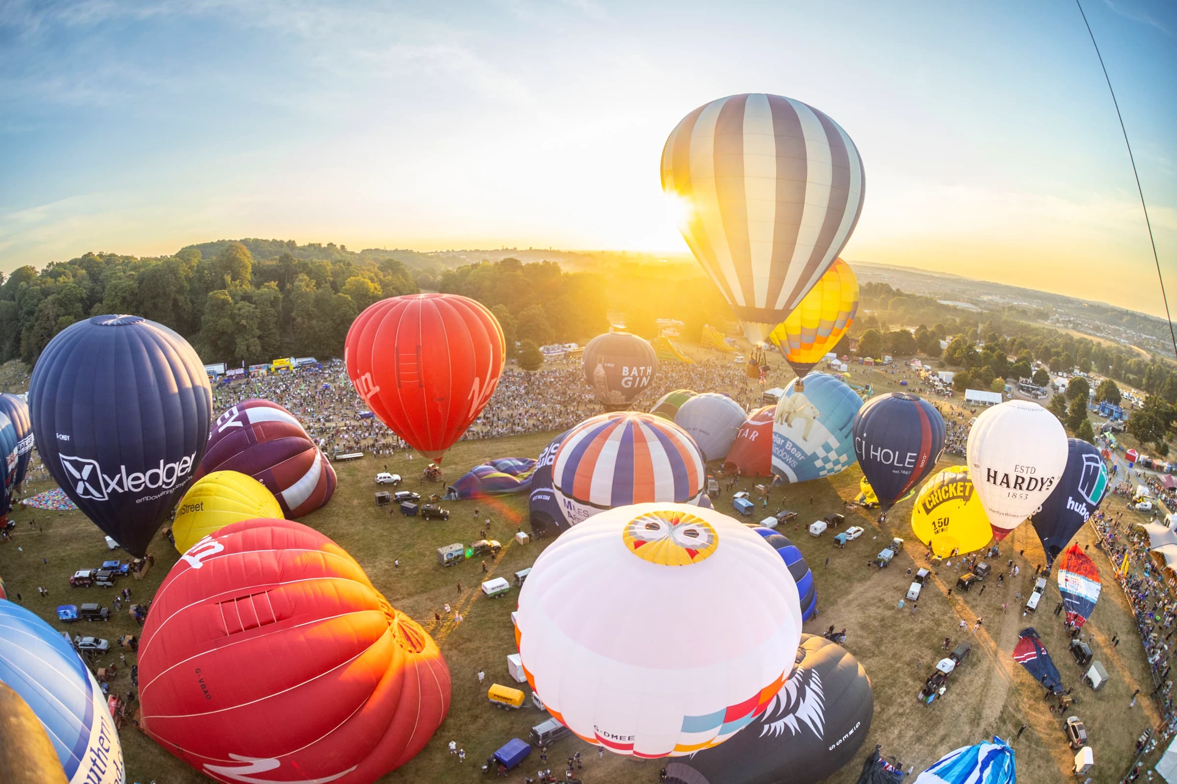 Hot air balloons on a field 