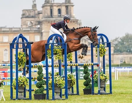 Horse and rider jumping a barrier