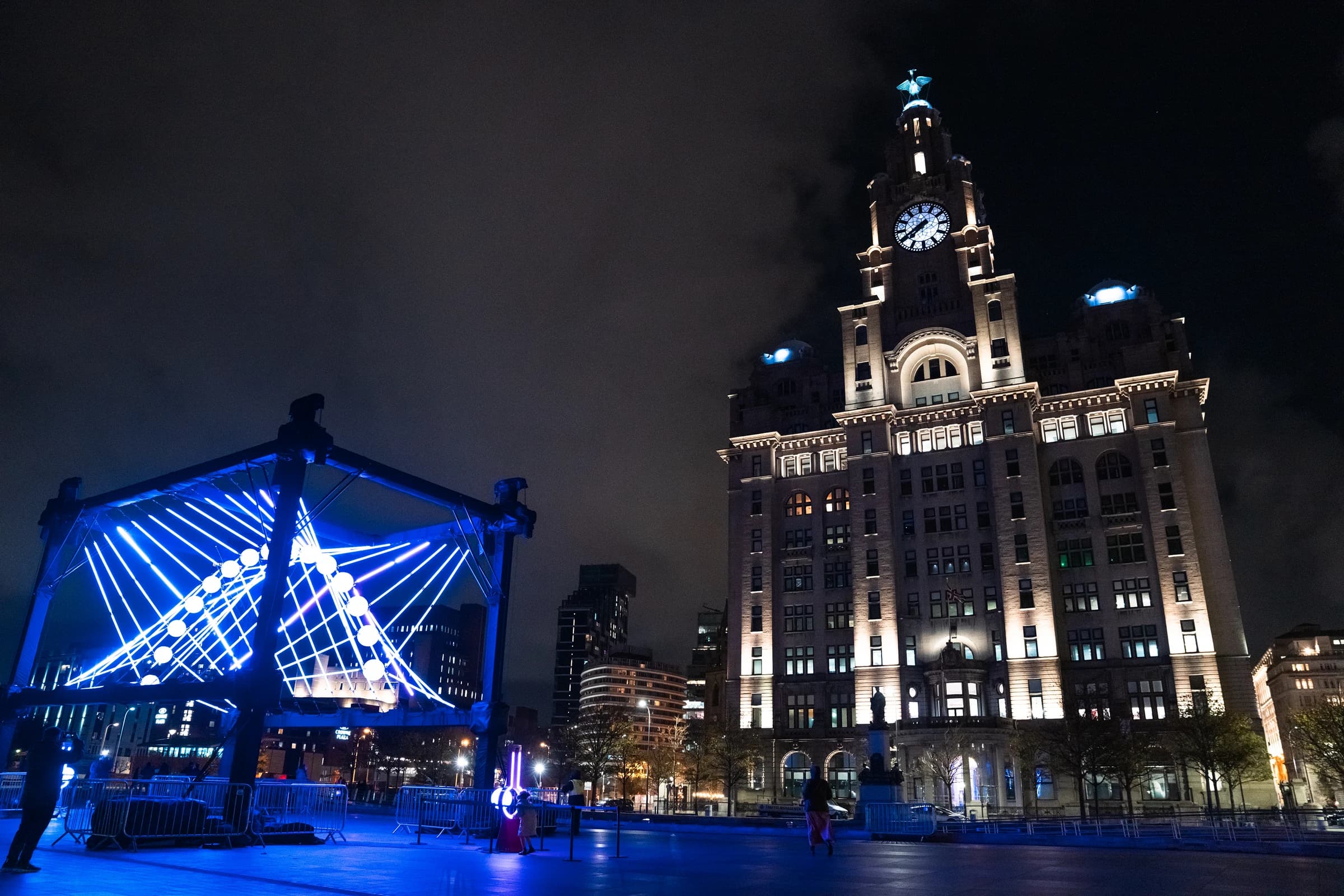Light display at night in Liverpool